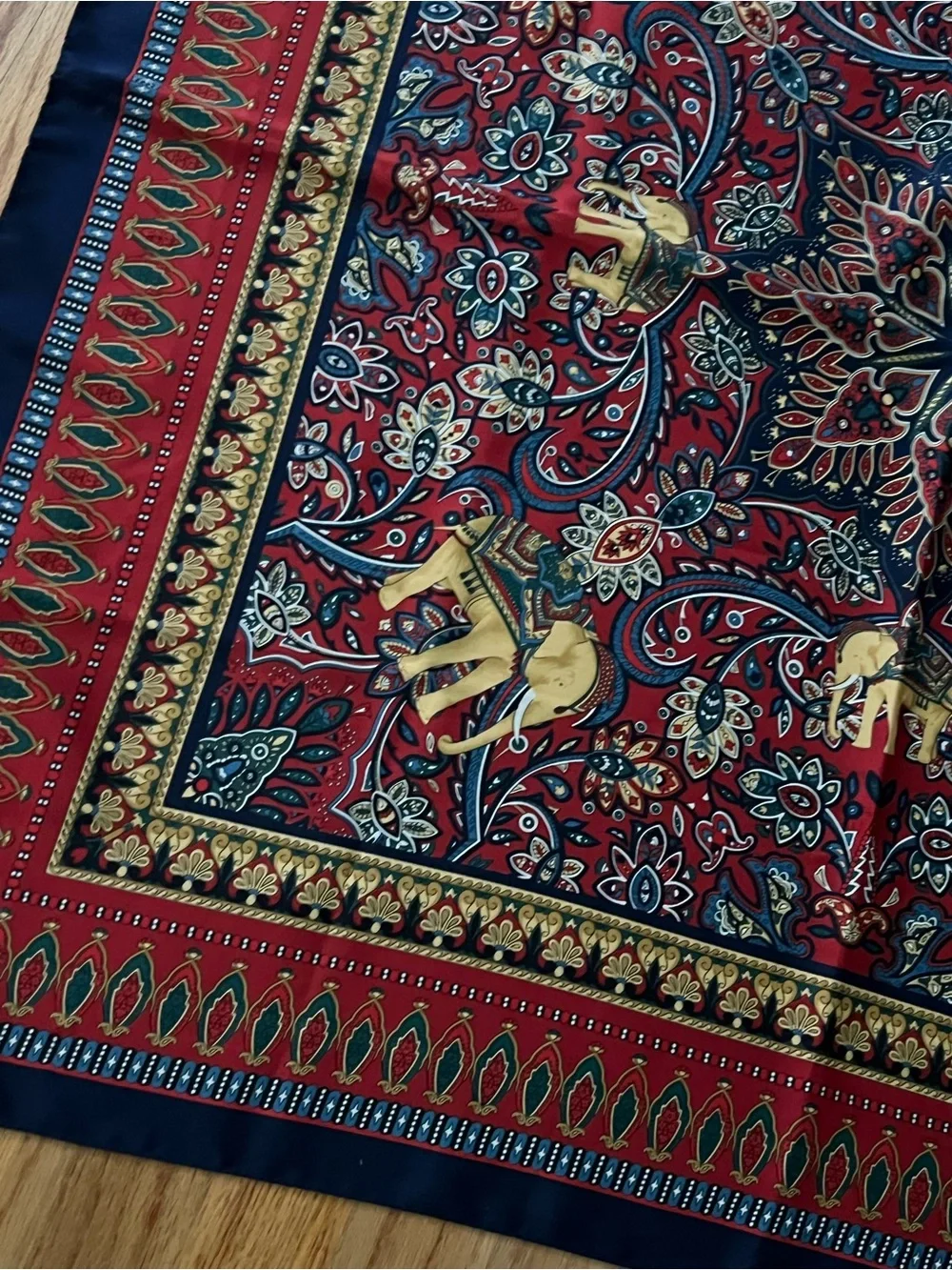 Silk Elephant Bandana Scarf in Red and Navy